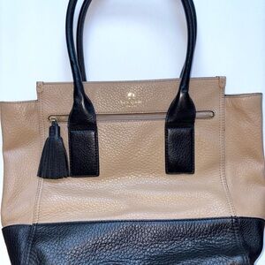 Kate Spade Black and Tan Pebbled Leather Wellesley Tote